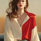 Red White Patchwork Shirts Long Sleeve - Trendy Contrast Design - Next Level