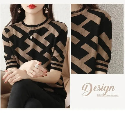 Frühling Sommer Strick T-Shirt mit klassischem Letter Design - Next Level