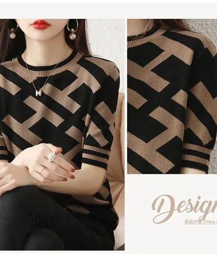 Spring Summer Knitted T-Shirt with Classical Letter Design - Next Level