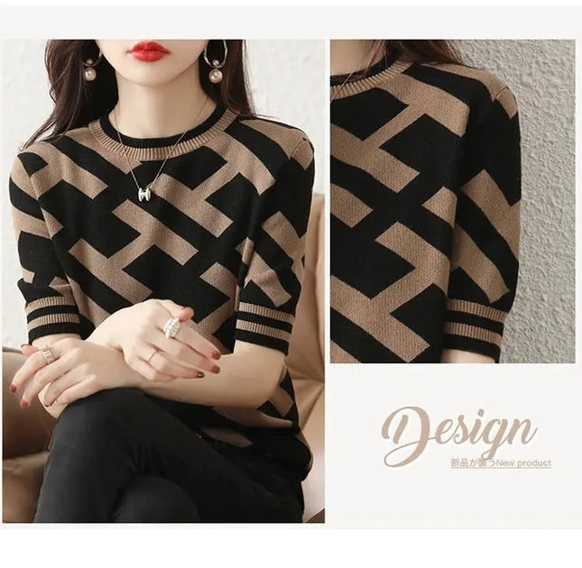 Spring Summer Knitted T-Shirt with Classical Letter Design - Next Level