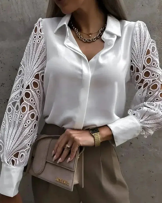 White Lace Hollow Out Blouse for Women - Sexy Autumn Style - Next Level