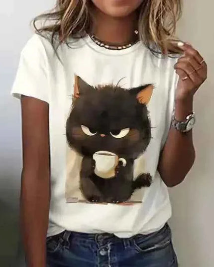 Funny Cat T Shirt for Women with Angry Cat Print - Short Sleeve - Next Level
