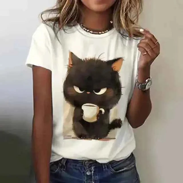 Funny Cat T Shirt for Women with Angry Cat Print - Short Sleeve - Next Level