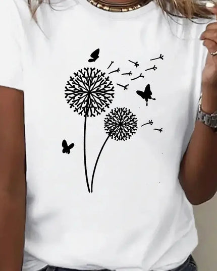 Women's Dandelion Pattern Top - New Round Neck Printed Style - Next Level
