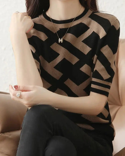 Spring Summer Knitted T-Shirt with Classical Letter Design - Next Level