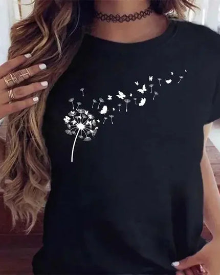 Women's Dandelion Pattern Top - New Round Neck Printed Style - Next Level