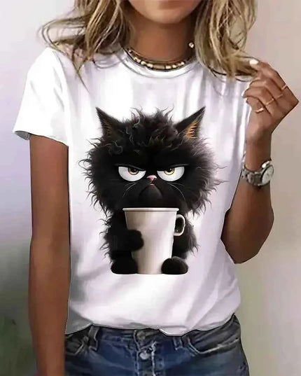 Funny Cat T Shirt for Women with Angry Cat Print - Short Sleeve - Next Level