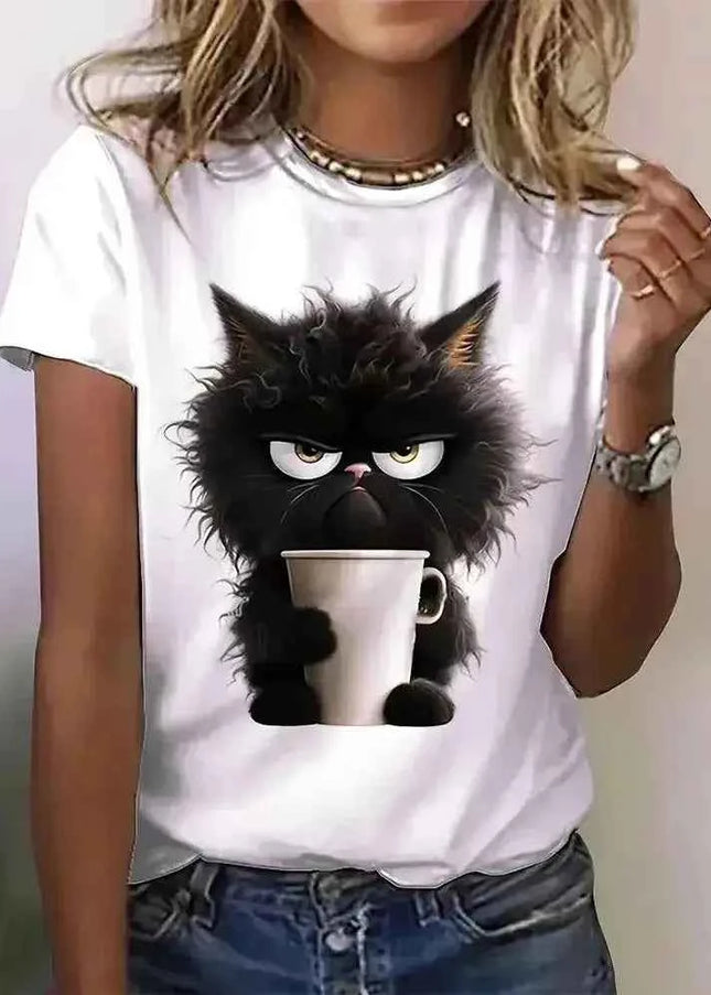 Funny Cat T Shirt for Women with Angry Cat Print - Short Sleeve - Next Level