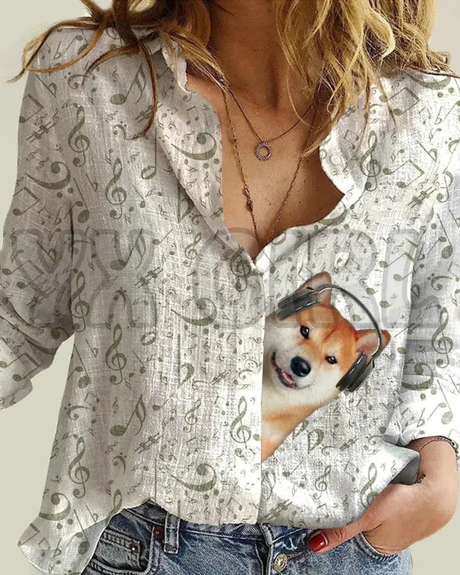 YX GIRL Shiba Inu Women's Music T-shirt for Music Lovers - Next Level