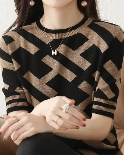 Spring Summer Knitted T-Shirt with Classical Letter Design - Next Level