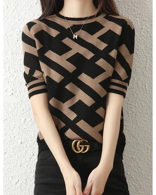 Spring Summer Knitted T-Shirt with Classical Letter Design - Next Level