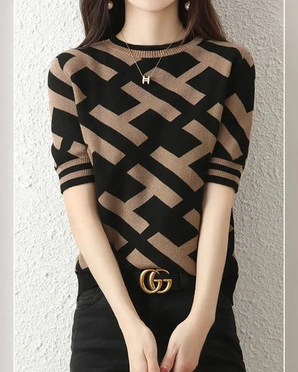 Spring Summer Knitted T-Shirt with Classical Letter Design - Next Level