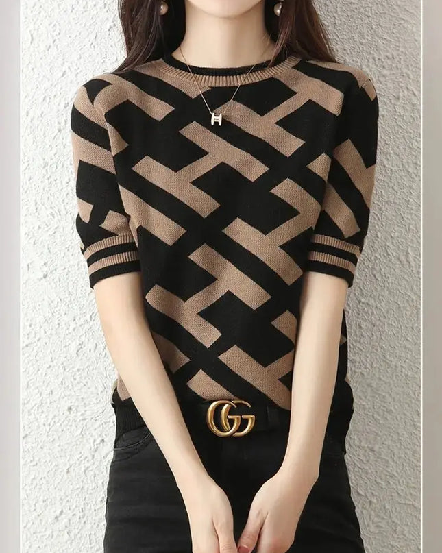 Spring Summer Knitted T-Shirt with Classical Letter Design - Next Level