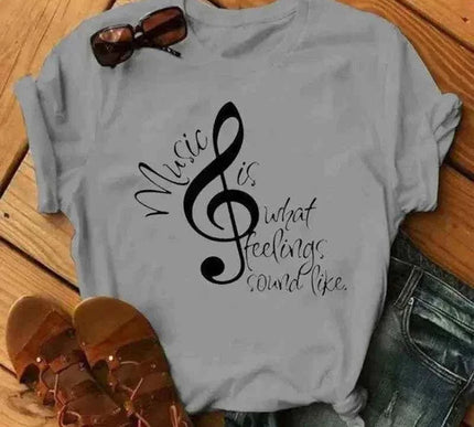 Musikalische Noten T-Shirt Damen - Kurzarm O-Ausschnitt Design - Next Level