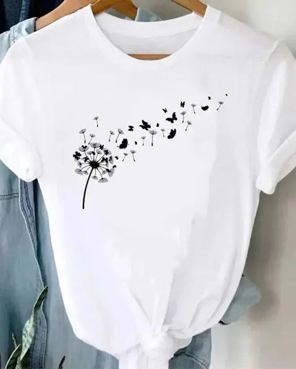 Women's Dandelion Pattern Top - New Round Neck Printed Style - Next Level