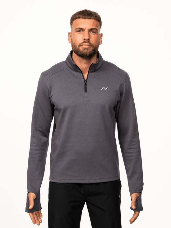 Herren-Quarter-Zip-Pullover von Next Level in Anthrazit, aus bequemem Stoff, mit Reißverschluss und Stehkragen.