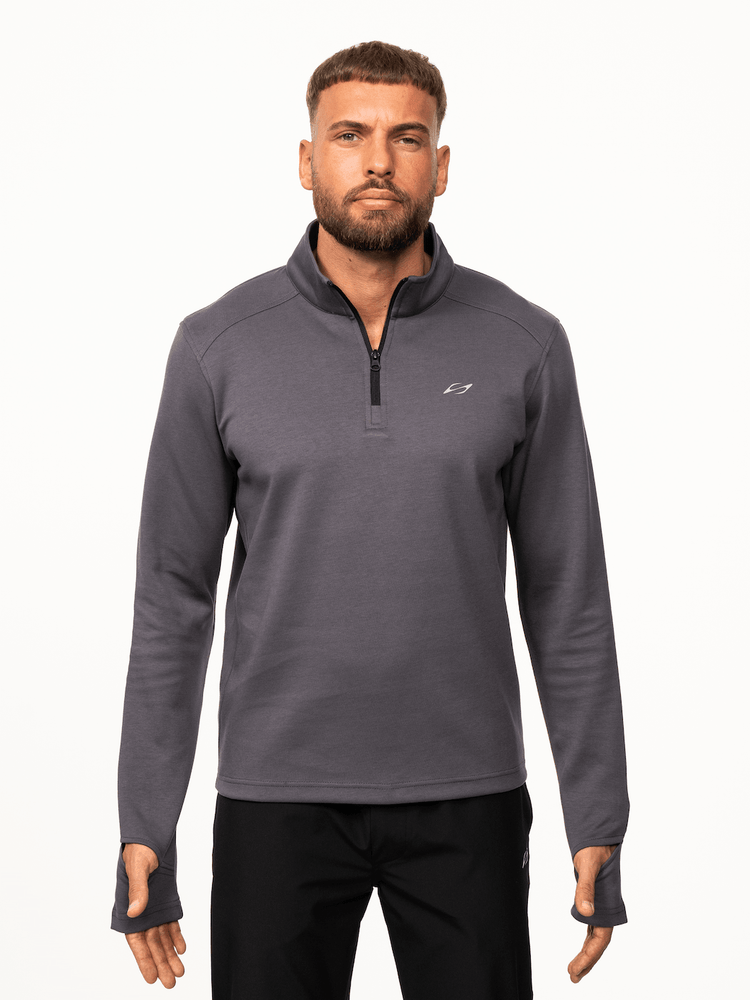 Herren-Quarter-Zip-Pullover von Next Level in Anthrazit, aus bequemem Stoff, mit Reißverschluss und Stehkragen.