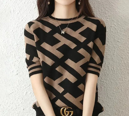 Frühling Sommer Strick T-Shirt mit klassischem Letter Design - Next Level