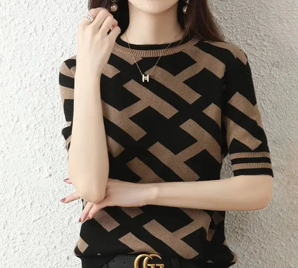 Frühling Sommer Strick T-Shirt mit klassischem Letter Design - Next Level