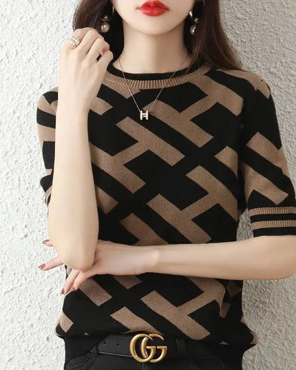 Spring Summer Knitted T-Shirt with Classical Letter Design - Next Level