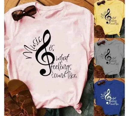 Musikalische Noten T-Shirt Damen - Kurzarm O-Ausschnitt Design - Next Level