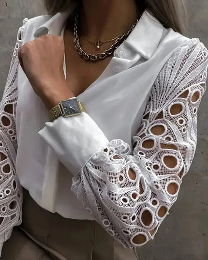 White Lace Hollow Out Blouse for Women - Sexy Autumn Style - Next Level