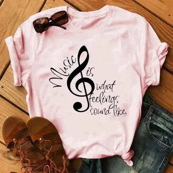 Musical Note T-Shirt for Women - Short Sleeve O Neck Design - Next Level