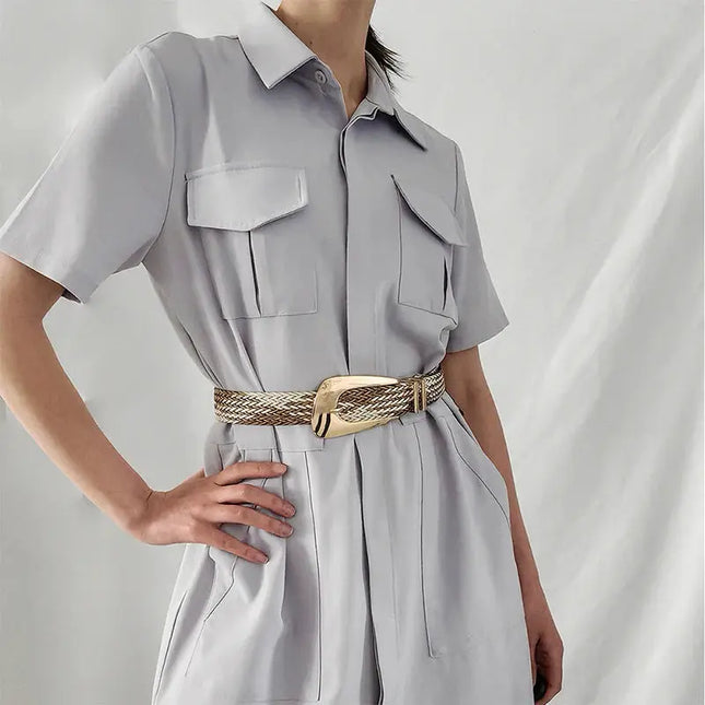 Women's Braided Belt with Irregular Metal Clasp - Next Level