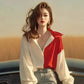 Red White Patchwork Shirts Long Sleeve - Trendy Contrast Design - Next Level