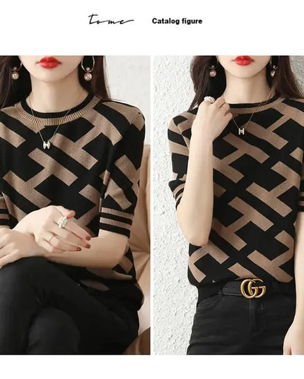 Spring Summer Knitted T-Shirt with Classical Letter Design - Next Level