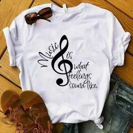 Musical Note T-Shirt for Women - Short Sleeve O Neck Design - Next Level