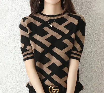 Frühling Sommer Strick T-Shirt mit klassischem Letter Design - Next Level