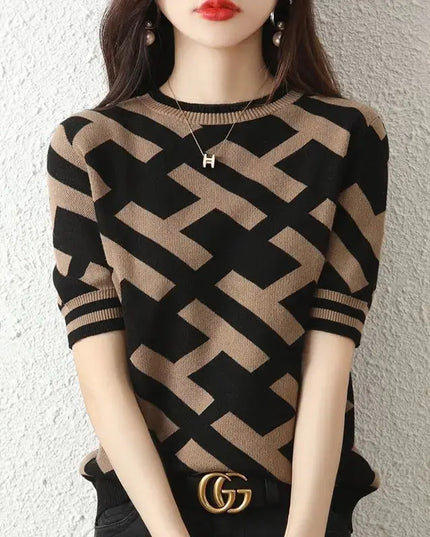 Spring Summer Knitted T-Shirt with Classical Letter Design - Next Level