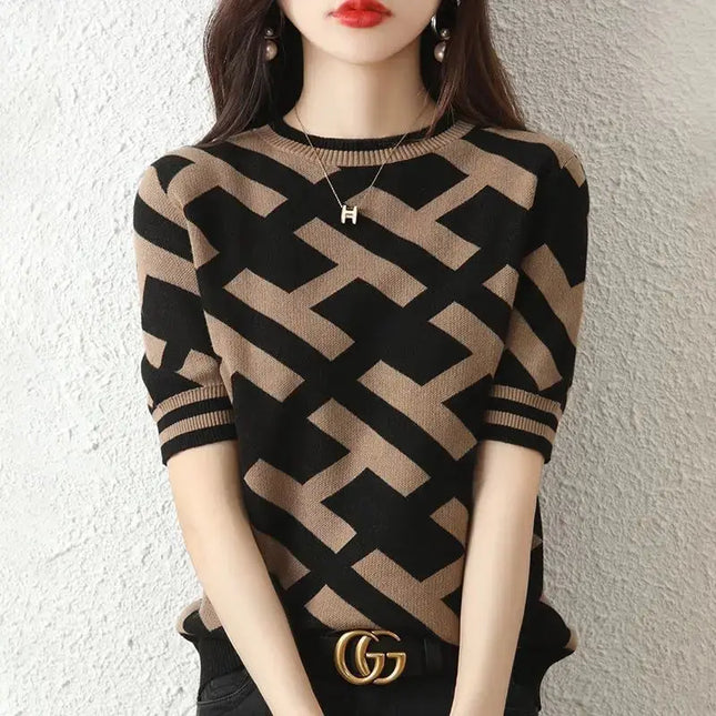 Spring Summer Knitted T-Shirt with Classical Letter Design - Next Level