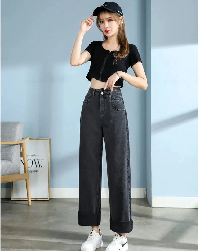 High Quality Wide Leg Cotton Jeans for Women - Stylish Denim Fashion - Next Level