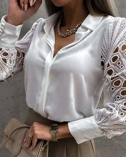 White Lace Hollow Out Blouse for Women - Sexy Autumn Style - Next Level