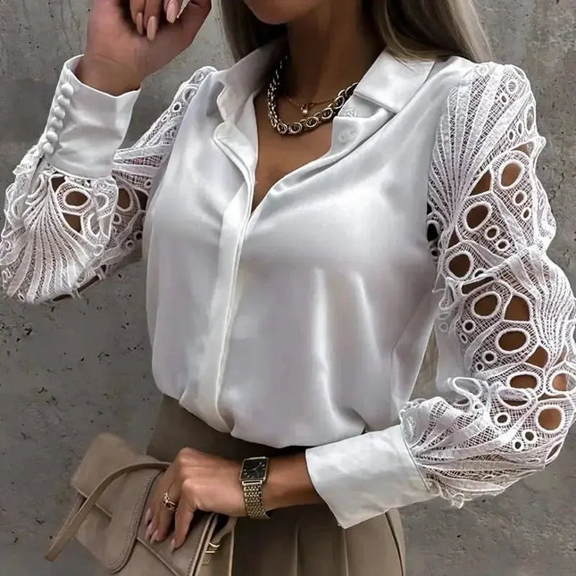 White Lace Hollow Out Blouse for Women - Sexy Autumn Style - Next Level
