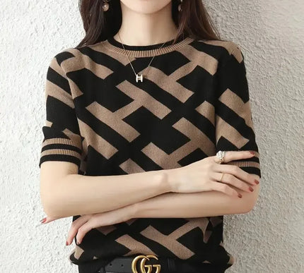 Frühling Sommer Strick T-Shirt mit klassischem Letter Design - Next Level