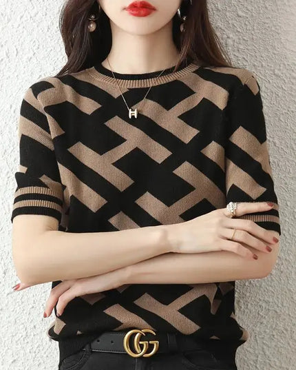 Spring Summer Knitted T-Shirt with Classical Letter Design - Next Level