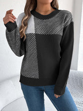 Karo-Pullover Damen mit Color-Block-Design und Kunstfell, langer Streetwear-Pullover für Damen
