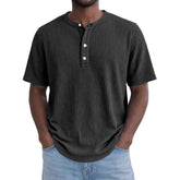 Short-Sleeve Waffle-Weave Henry Collar T-Shirt - Next Level