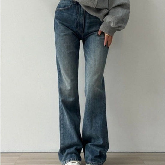 Flared Denim Jeans For Women Straight  Loose-fit Pants Retro - Next Level