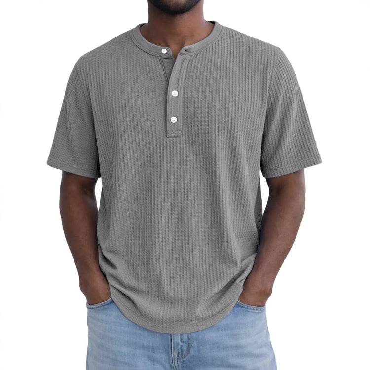 Short-Sleeve Waffle-Weave Henry Collar T-Shirt - Next Level