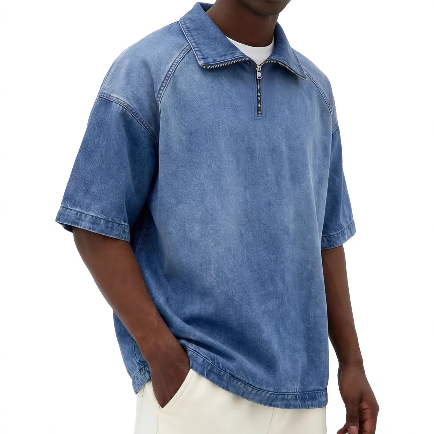 Mens Short-sleeve Lapel Zip-up T-shirt - Next Level