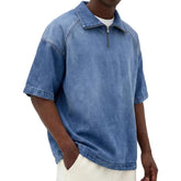 Mens Short-sleeve Lapel Zip-up T-shirt - Next Level