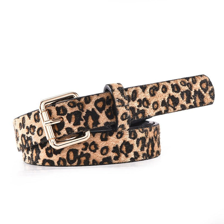Schmaler Damengürtel Animal-Print aus PU-Leder mit eleganter Goldschnalle, ideal als Jeansgürtel und modisches Accessoire