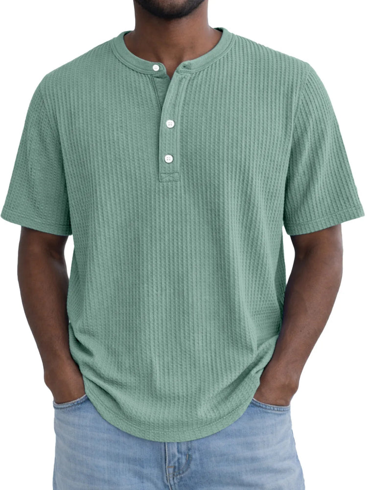 Short-Sleeve Waffle-Weave Henry Collar T-Shirt - Next Level