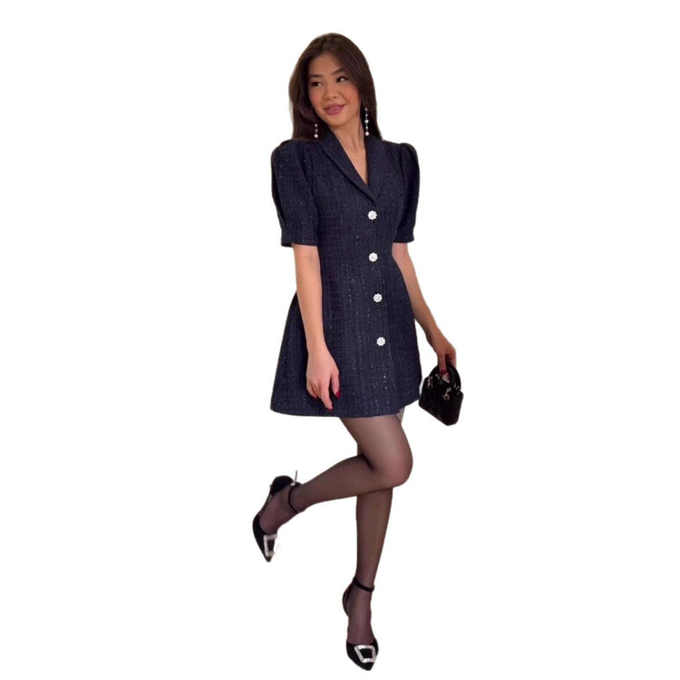 Damen Business Kleid Tweed High Waist - Elegantes Mini Kleid mit Blazer-Kragen Next Level
