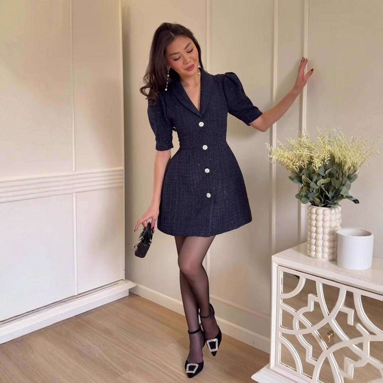 Damen Business Kleid Tweed High Waist - Elegantes Mini Kleid mit Blazer-Kragen Next Level