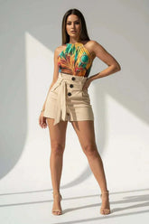 Damen High Waist Shorts Y2K - Sommer Shorts mit Knopfleiste und Gürtel Next Level